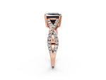Fancy Black Princess Cut Diamond Solitaire Ring in Rose gold with Interwoven Pavé Band and Prong Setting_2
