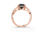 Fancy Black Princess Cut Diamond Solitaire Ring in Rose gold with Interwoven Pavé Band and Prong Setting_3