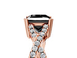 Fancy Black Princess Cut Diamond Solitaire Ring in Rose gold with Interwoven Pavé Band and Prong Setting_5