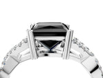 Fancy Black Princess Cut Diamond Solitaire Ring in Silver with Interwoven Pavé Band and Prong Setting_10