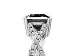 Fancy Black Princess Cut Diamond Solitaire Ring in Silver with Interwoven Pavé Band and Prong Setting_11