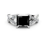 Fancy Black Princess Cut Diamond Solitaire Ring in Silver with Interwoven Pavé Band and Prong Setting_6