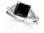 Fancy Black Princess Cut Diamond Solitaire Ring in Silver with Interwoven Pavé Band and Prong Setting_7