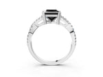 Fancy Black Princess Cut Diamond Solitaire Ring in White gold with Interwoven Pavé Band and Prong Setting_3