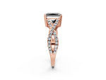 Fancy Black Radiant Cut Diamond Solitaire Ring in Rose gold with Interwoven Pavé Band and Prong Setting_2