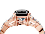 Fancy Black Radiant Cut Diamond Solitaire Ring in Rose gold with Interwoven Pavé Band and Prong Setting_4