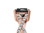 Fancy Black Radiant Cut Diamond Solitaire Ring in Rose gold with Interwoven Pavé Band and Prong Setting_5