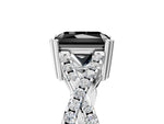 Fancy Black Radiant Cut Diamond Solitaire Ring in Silver with Interwoven Pavé Band and Prong Setting_11