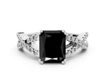 Fancy Black Radiant Cut Diamond Solitaire Ring in Silver with Interwoven Pavé Band and Prong Setting_6