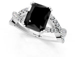Fancy Black Radiant Cut Diamond Solitaire Ring in Silver with Interwoven Pavé Band and Prong Setting_7