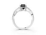 Fancy Black Radiant Cut Diamond Solitaire Ring in Silver with Interwoven Pavé Band and Prong Setting_9