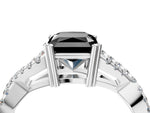 Fancy Black Radiant Cut Diamond Solitaire Ring in White gold with Interwoven Pavé Band and Prong Setting_4