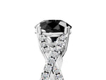 Fancy Black Round Cut Diamond Solitaire Ring in Platinum with Interwoven Pavé Band and Prong Setting_11