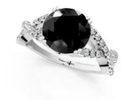 Fancy Black Round Cut Diamond Solitaire Ring in Platinum with Interwoven Pavé Band and Prong Setting_7