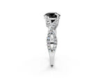 Fancy Black Round Cut Diamond Solitaire Ring in White gold with Interwoven Pavé Band and Prong Setting_2