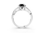 Fancy Black Round Cut Diamond Solitaire Ring in White gold with Interwoven Pavé Band and Prong Setting_3