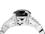 Fancy Black Round Cut Diamond Solitaire Ring in White gold with Interwoven Pavé Band and Prong Setting_4