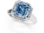 Fancy Blue Asscher Cut Diamond Halo Ring in Platinum with Cathedral Band and Prong Setting_13