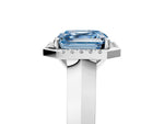 Fancy Blue Asscher Cut Diamond Halo Ring in Platinum with Cathedral Band and Prong Setting_17