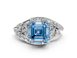 Fancy Blue Asscher Cut Diamond Halo Ring in Silver with Marquise and Pavé Band in Prong Setting_12
