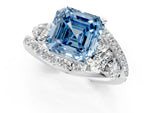 Fancy Blue Asscher Cut Diamond Halo Ring in Silver with Marquise and Pavé Band in Prong Setting_13
