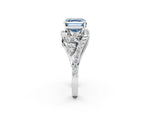 Fancy Blue Asscher Cut Diamond Halo Ring in Silver with Marquise and Pavé Band in Prong Setting_14
