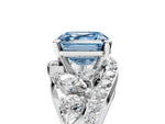 Fancy Blue Asscher Cut Diamond Halo Ring in Silver with Marquise and Pavé Band in Prong Setting_17