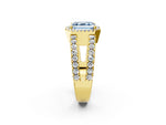 Fancy Blue Asscher Cut Diamond Halo Ring in Yellow gold with Split Shank Band and Prong Setting_2