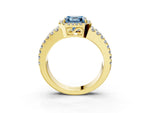 Fancy Blue Asscher Cut Diamond Halo Ring in Yellow gold with Split Shank Band and Prong Setting_3