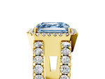 Fancy Blue Asscher Cut Diamond Halo Ring in Yellow gold with Split Shank Band and Prong Setting_5