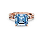 Fancy Blue Asscher Cut Diamond Milgrain Pavé Engagement Ring in Rose gold with Prong Setting