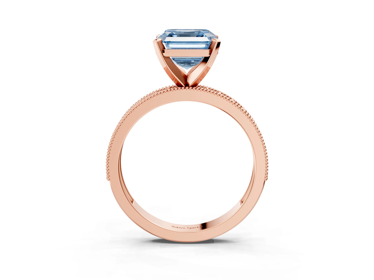 Fancy Blue Asscher Cut Diamond Milgrain Pavé Engagement Ring in Rose gold with Prong Setting_3