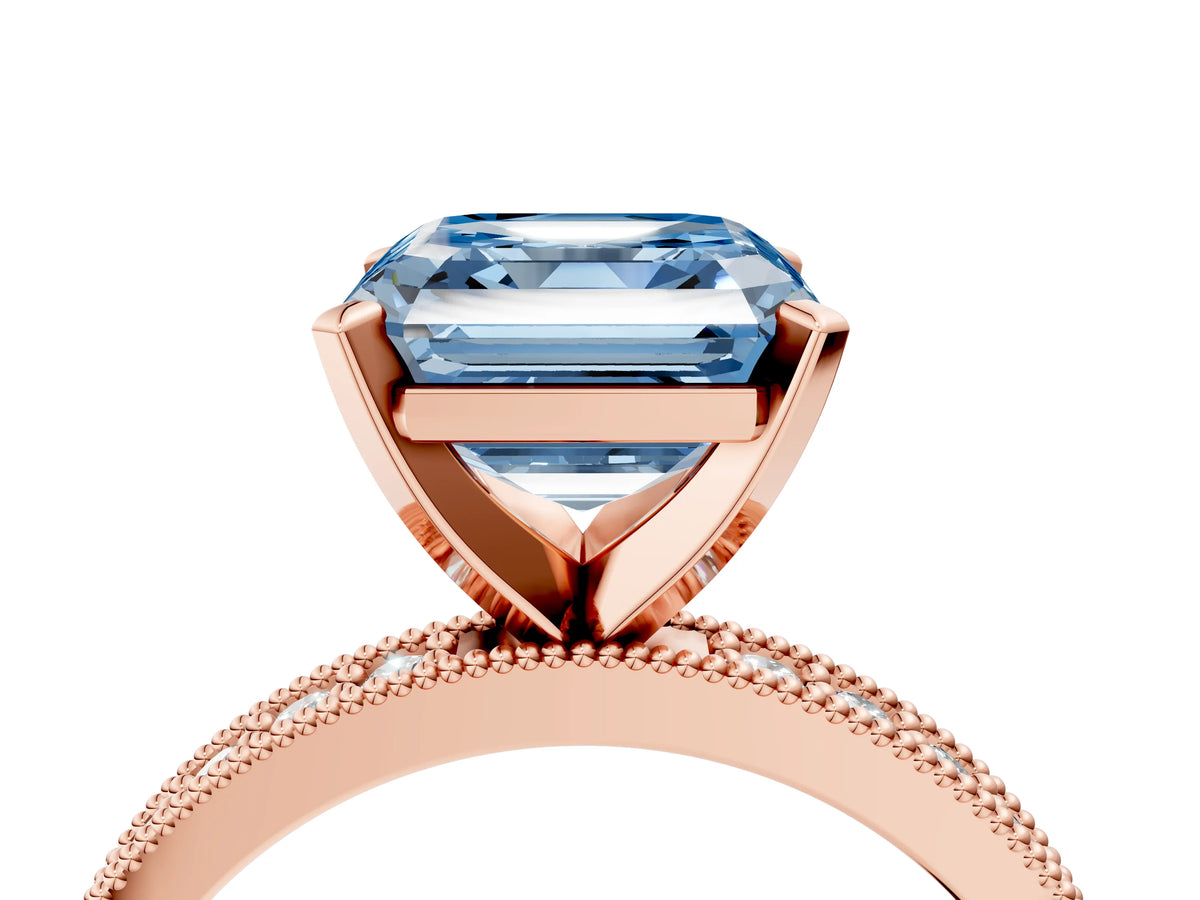 Fancy Blue Asscher Cut Diamond Milgrain Pavé Engagement Ring in Rose gold with Prong Setting_4