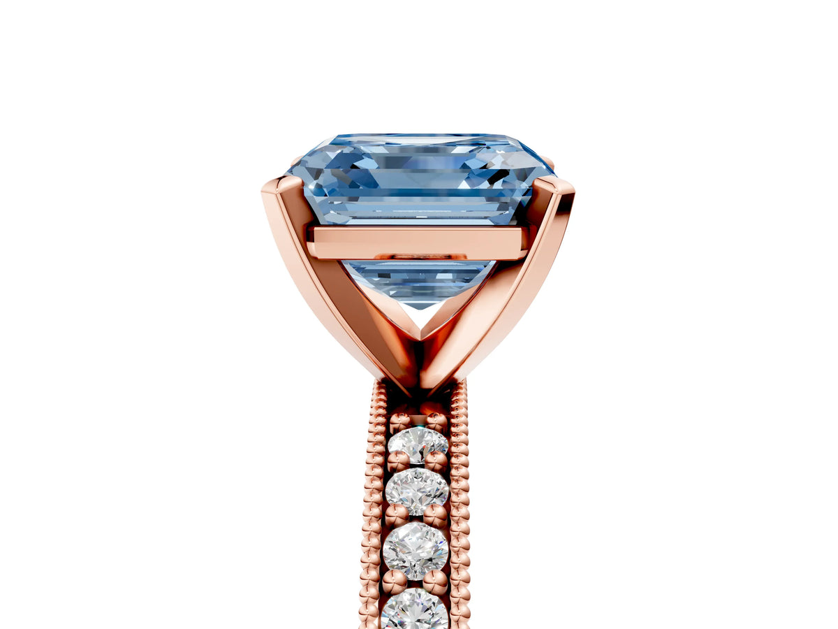 Fancy Blue Asscher Cut Diamond Milgrain Pavé Engagement Ring in Rose gold with Prong Setting_5