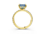 Fancy Blue Asscher Cut Diamond Pavé Solitaire Ring in Yellow gold with Round Pavé Band and Prong Setting_3