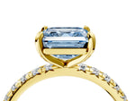 Fancy Blue Asscher Cut Diamond Pavé Solitaire Ring in Yellow gold with Round Pavé Band and Prong Setting_4