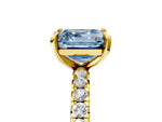 Fancy Blue Asscher Cut Diamond Pavé Solitaire Ring in Yellow gold with Round Pavé Band and Prong Setting_5