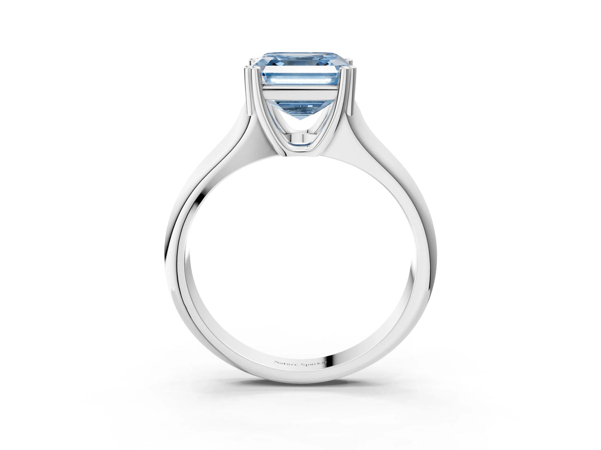 Fancy Blue Asscher Cut Diamond Solitaire Ring in Platinum with Smooth Wide Band and Prong Setting_15