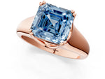 Fancy Blue Asscher Cut Diamond Solitaire Ring in Rose gold with Smooth Wide Band and Prong Setting_1