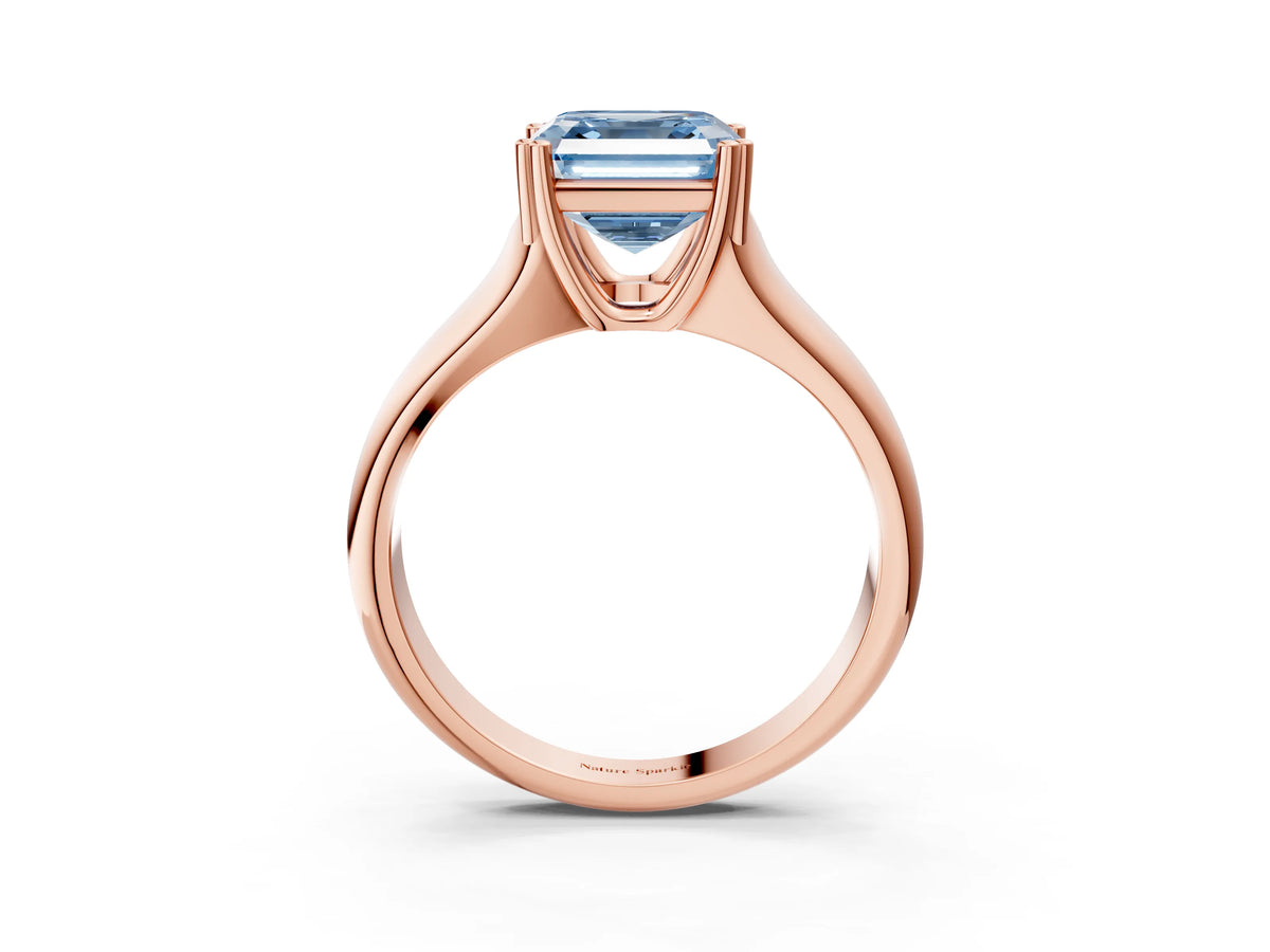 Fancy Blue Asscher Cut Diamond Solitaire Ring in Rose gold with Smooth Wide Band and Prong Setting_3