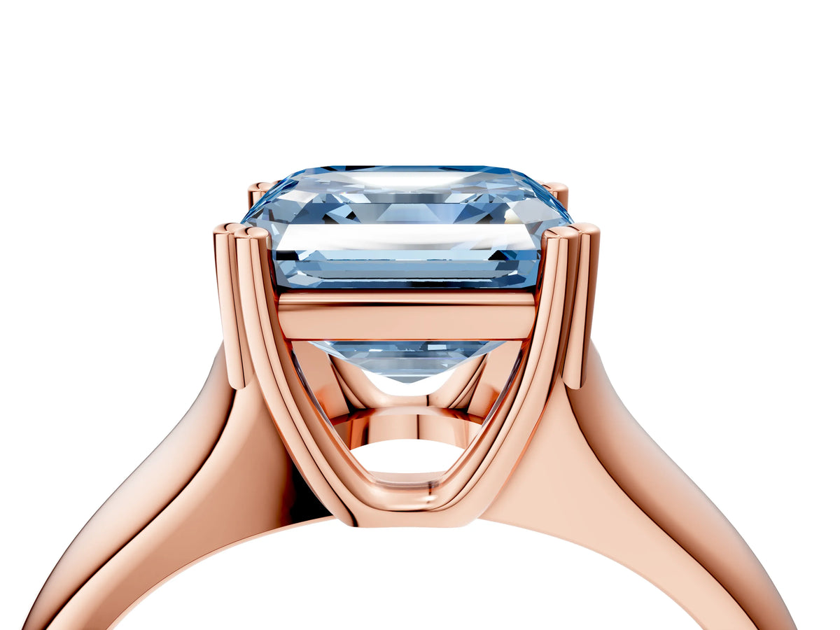 Fancy Blue Asscher Cut Diamond Solitaire Ring in Rose gold with Smooth Wide Band and Prong Setting_4