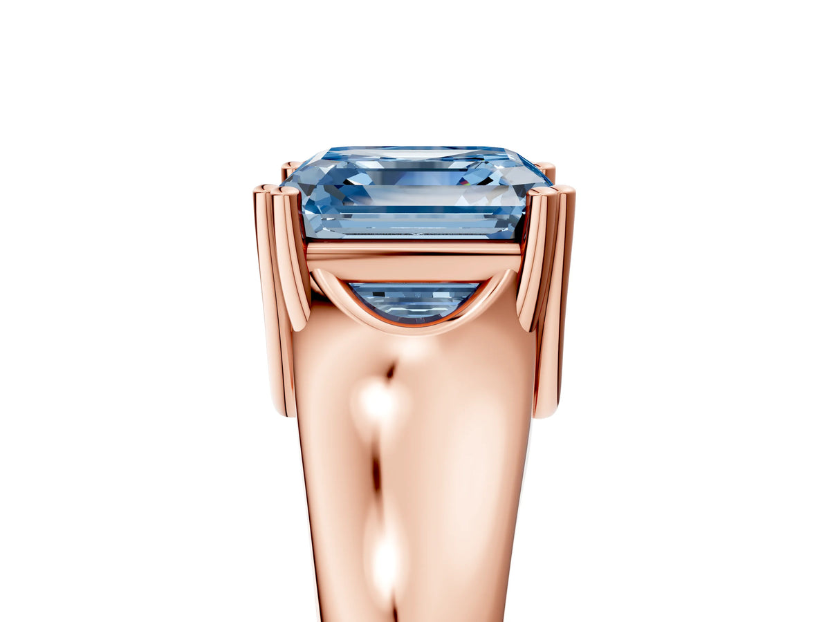 Fancy Blue Asscher Cut Diamond Solitaire Ring in Rose gold with Smooth Wide Band and Prong Setting_5