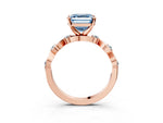 Fancy Blue Asscher Cut Diamond Solitaire Ring in Rose gold with Twisted Ribbon Band and Round Accents_3