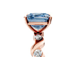 Fancy Blue Asscher Cut Diamond Solitaire Ring in Rose gold with Twisted Ribbon Band and Round Accents_5