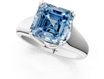Fancy Blue Asscher Cut Diamond Solitaire Ring in Silver with Smooth Wide Band and Prong Setting_7