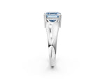 Fancy Blue Asscher Cut Diamond Solitaire Ring in Silver with Smooth Wide Band and Prong Setting_8