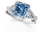 Fancy Blue Asscher Cut Diamond Solitaire Ring in White gold with Interwoven Pavé Band and Prong Setting_1
