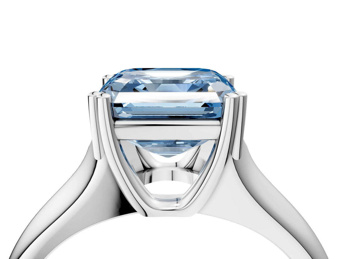 Fancy Blue Asscher Cut Diamond Solitaire Ring in White gold with Smooth Wide Band and Prong Setting_4