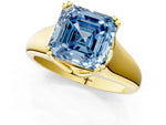Fancy Blue Asscher Cut Diamond Solitaire Ring in Yellow gold with Smooth Wide Band and Prong Setting_1