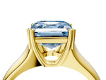 Fancy Blue Asscher Cut Diamond Solitaire Ring in Yellow gold with Smooth Wide Band and Prong Setting_4